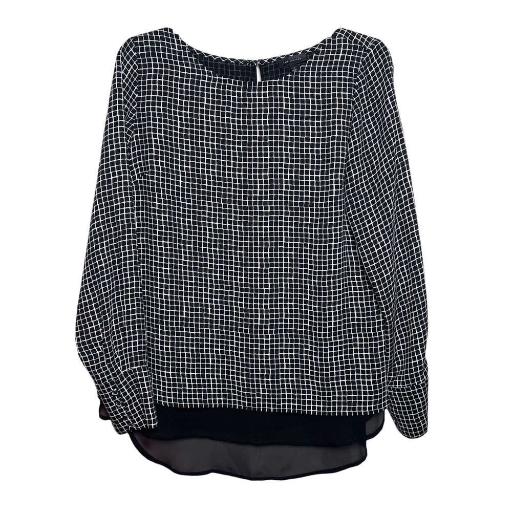 The Limited Black White‎ Grid Print Layered Long Sleeve Blouse Top Size S